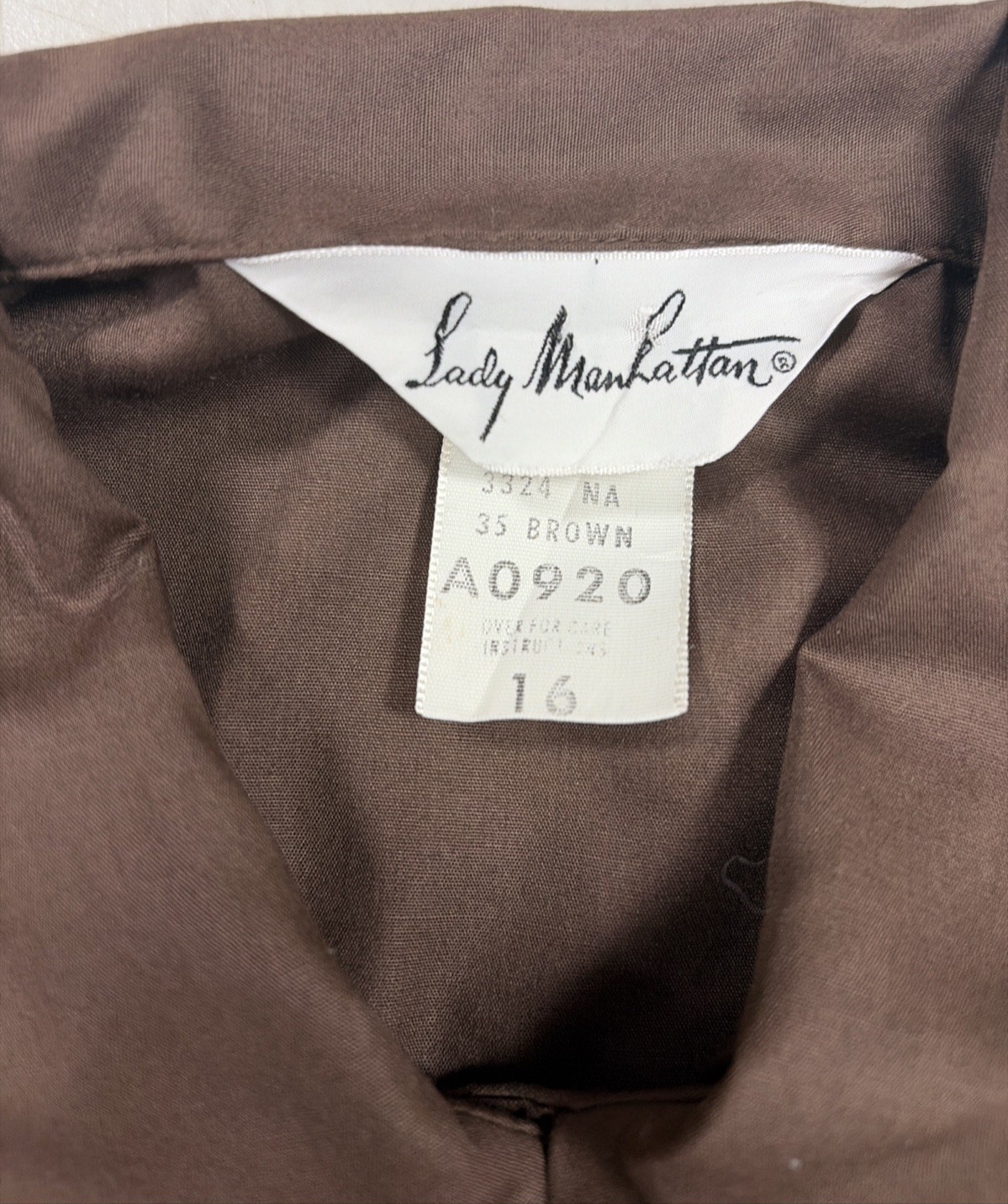 Lady Manhattan 1970’s ¾ Sleeve Button-Up Blouse Brown Size 16