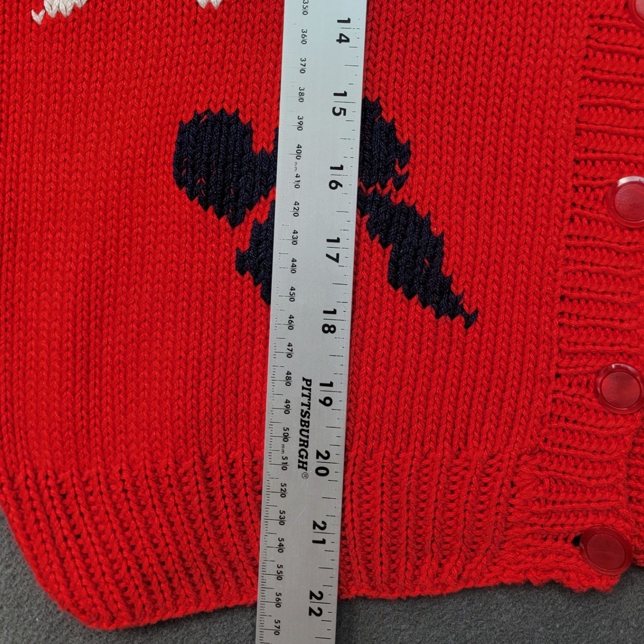 VTG Ethel Of New York Hand Knit Cardigan Red Bow Intarsia Pattern Women-LG