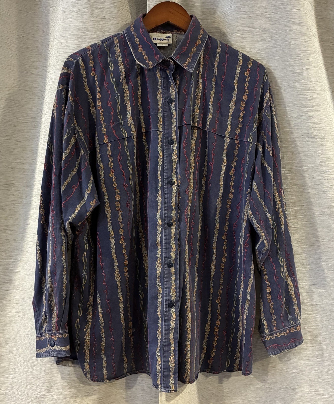 Vintage Oshkosh Women’s Size 18 Graphic Western Button Up Fish Floral Print 90s