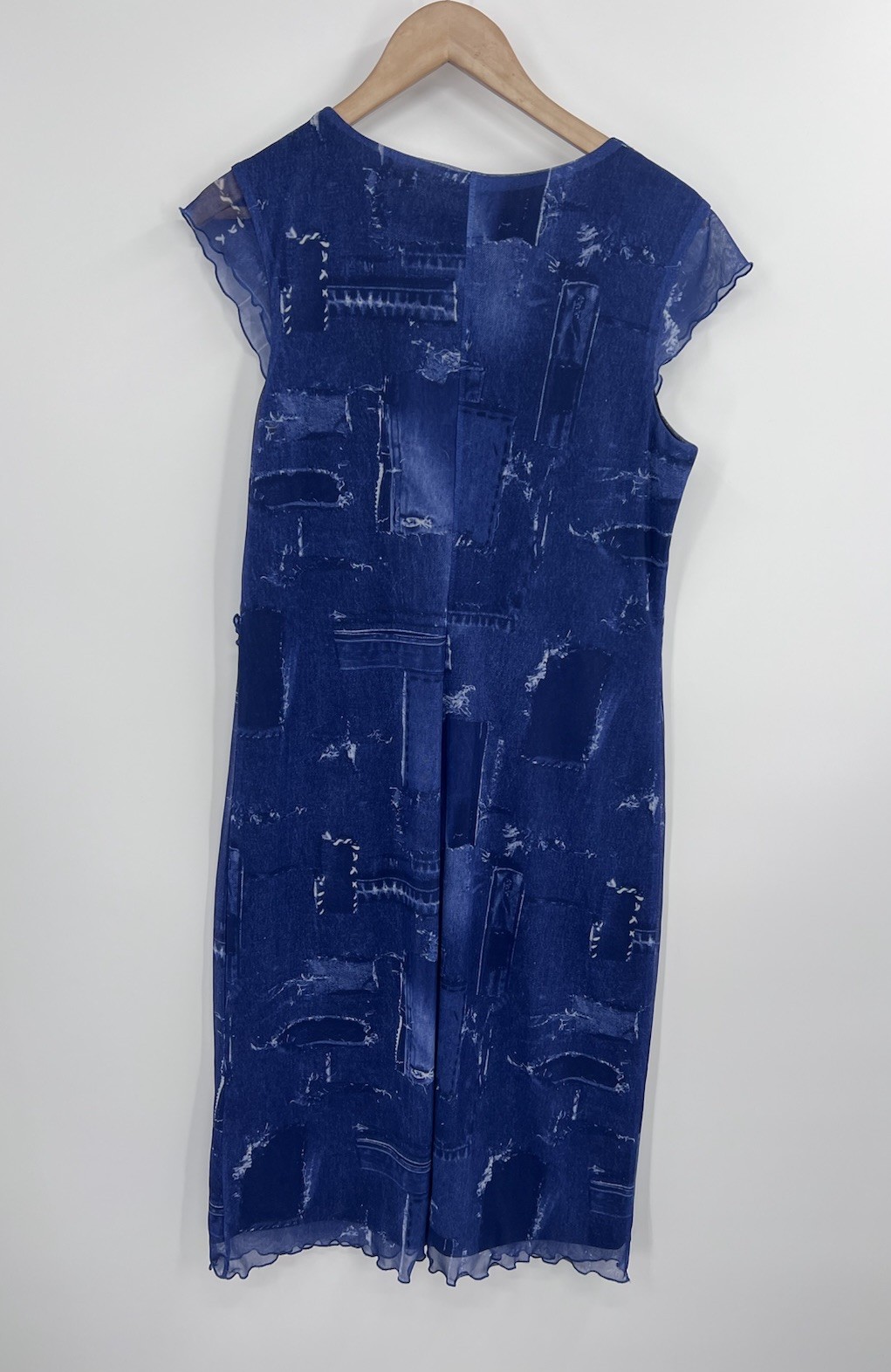 VTG Y2K 90s I.N. Studio Denim Look Lettuce Hem Midi Dress 14 USA Made