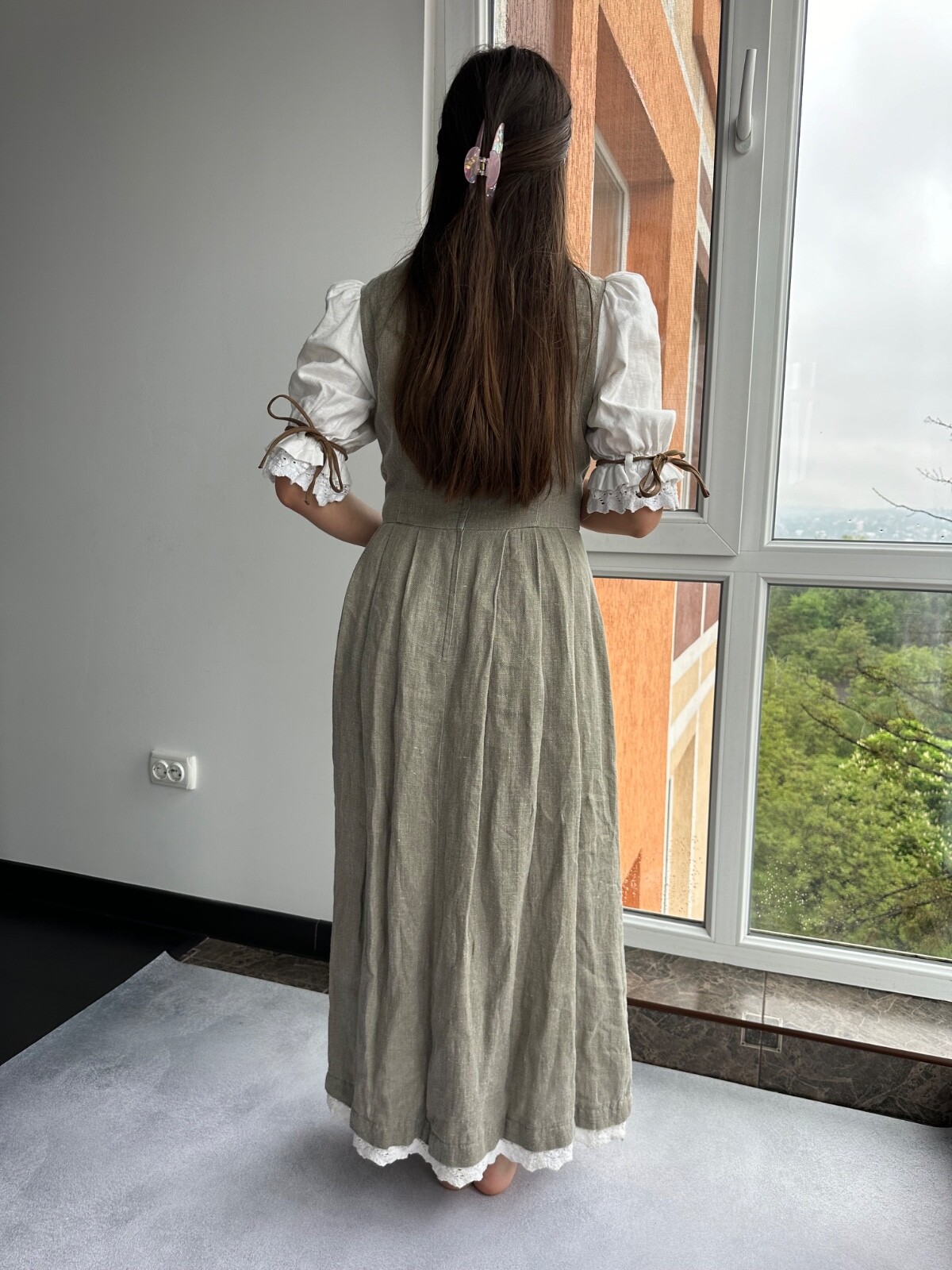 Vintage Hammerschmid Bavarian Austria Style Linen Woman Folk Long Dress Sz M