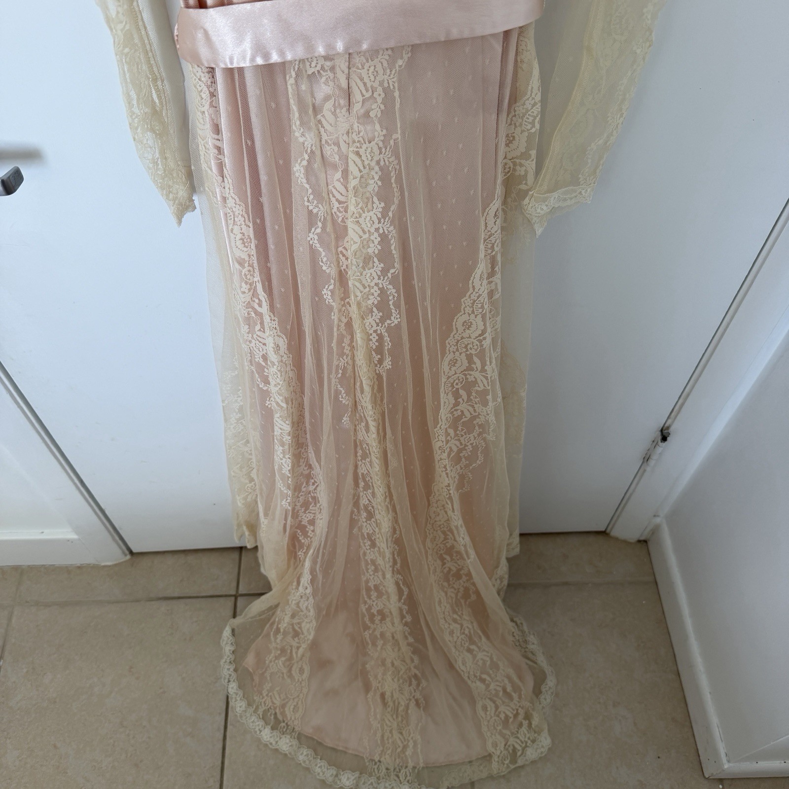 Vtg 70’s Susan Lanes Country Elegance Wedding Dress Sz 10 Pink Victorian Lace