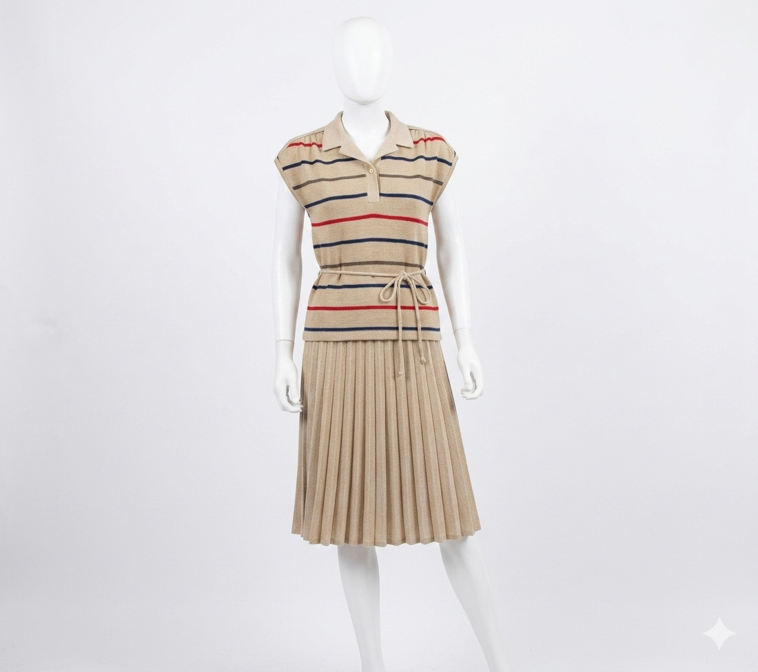VTG ILGWU Union Made Knit Dress Set Size 20 1/2 Pleated Skirt & blue skirt