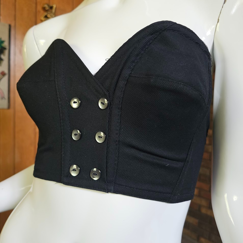 Vtg 50s Pin Up Top-Her Crop Boned Bustier Strapless Sweetheart Bra Top 34 XS/S