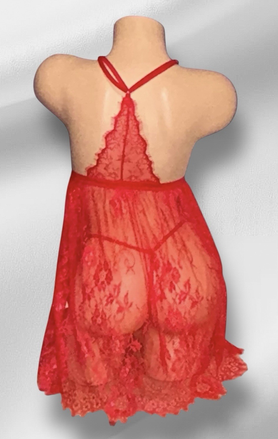 2PC AVIDLOVE Red Shiny Sheer Lace Peek A Boo Front Closure Nightie & Panties S