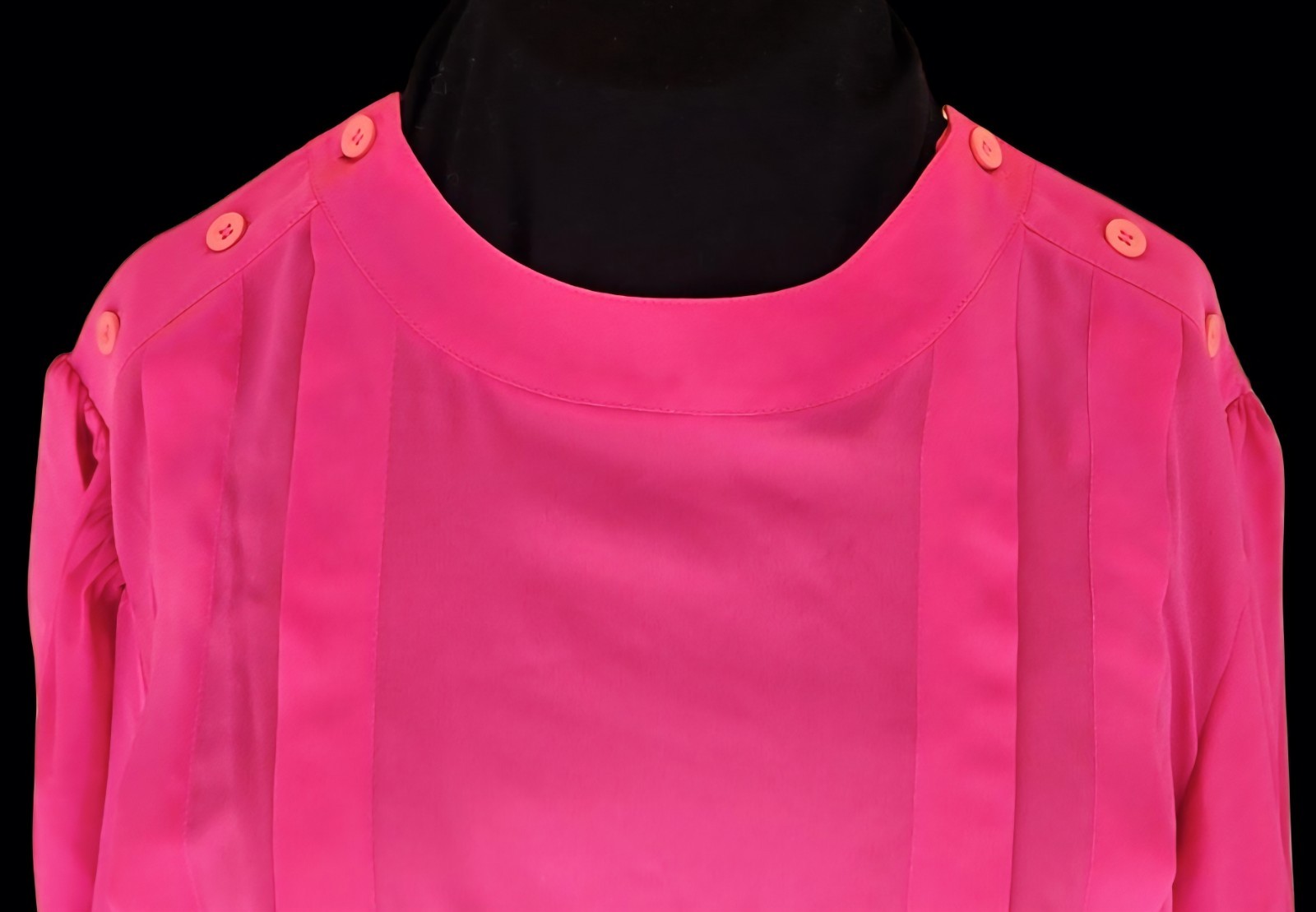 1980s CHAUS SPORT Fuchsia Front Pleated Poly Blouse w/Shoulder Button Closure 14