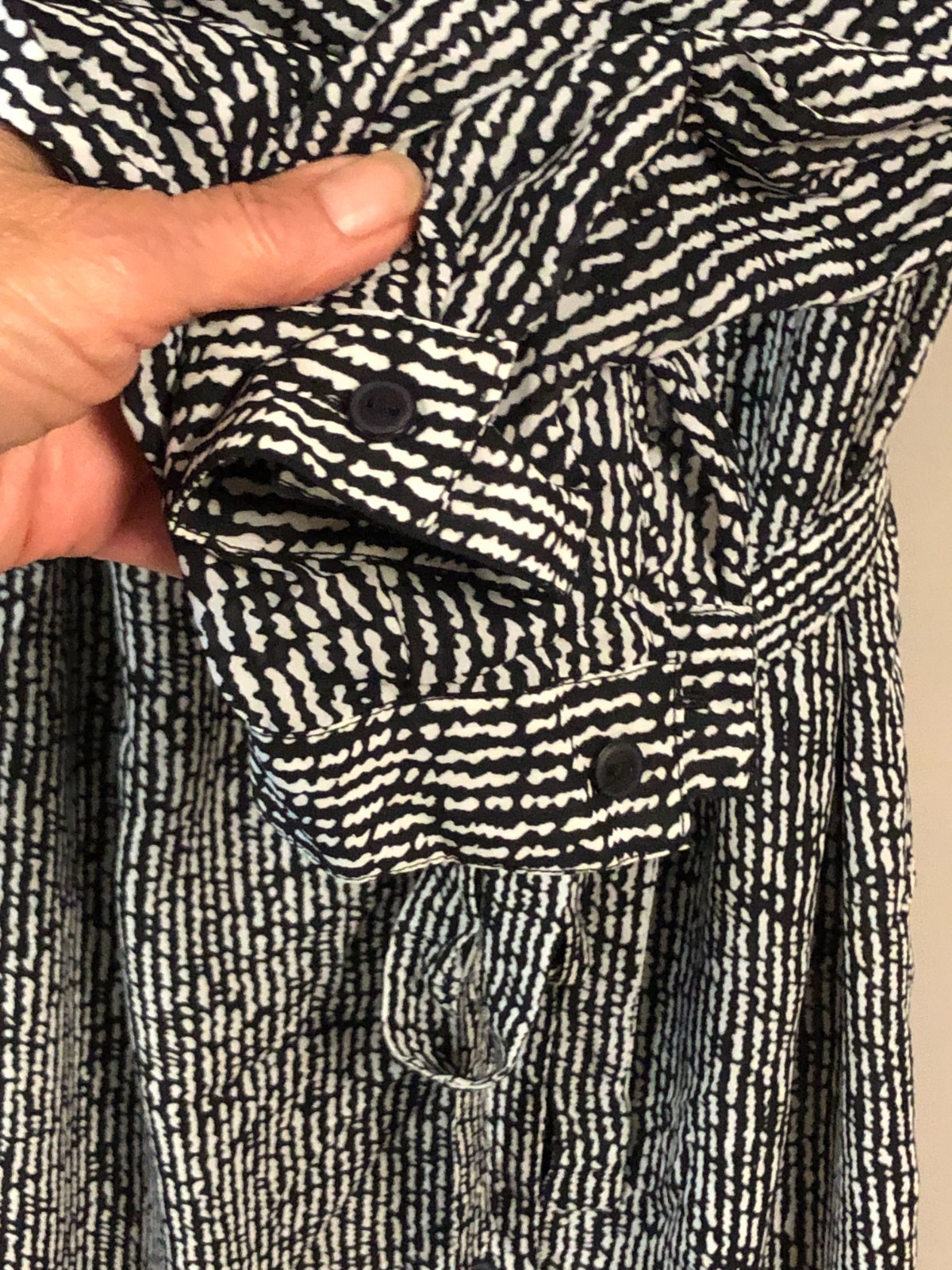 Vtg Samantha Stevens Size 8 Shirt Dress Black & White Abstract Wavy Stripes Belt