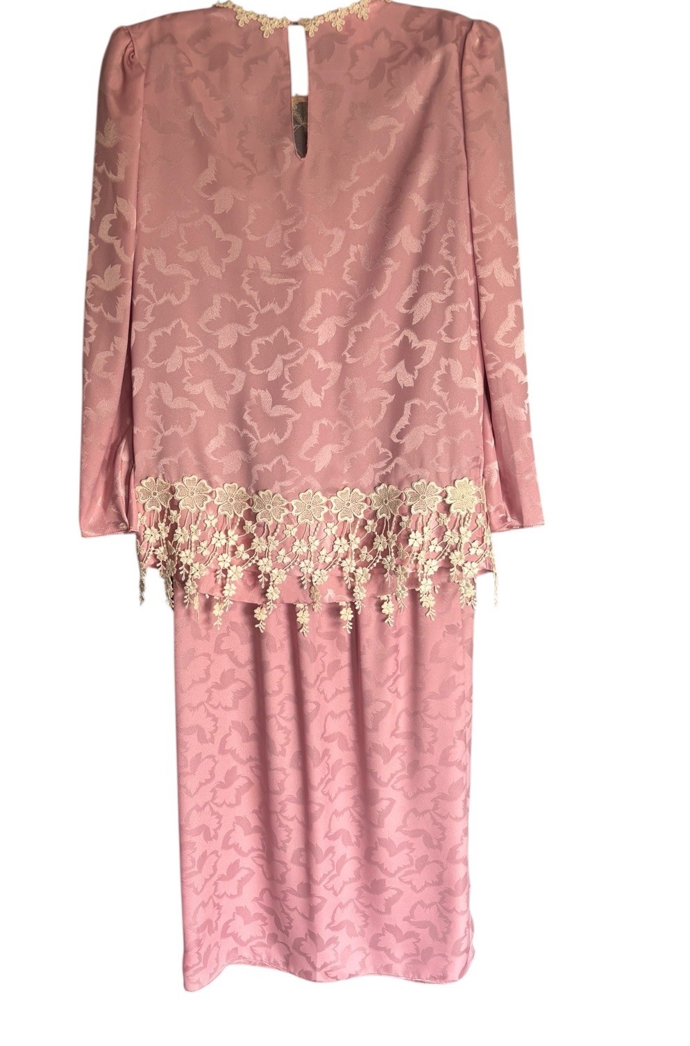 Vintage JC Penny 2 Piece Satin Mauve Ivory Lace Skirt Set Women’s Size 10