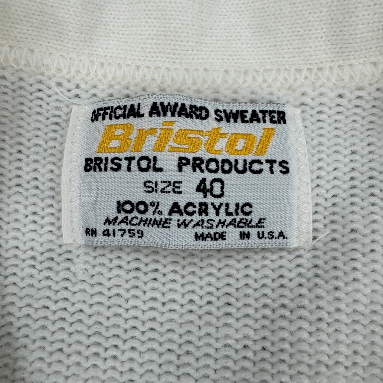 Vintage Bristol Products FHA HERO Letterman Cardigan Sweater Cream Red Size 40