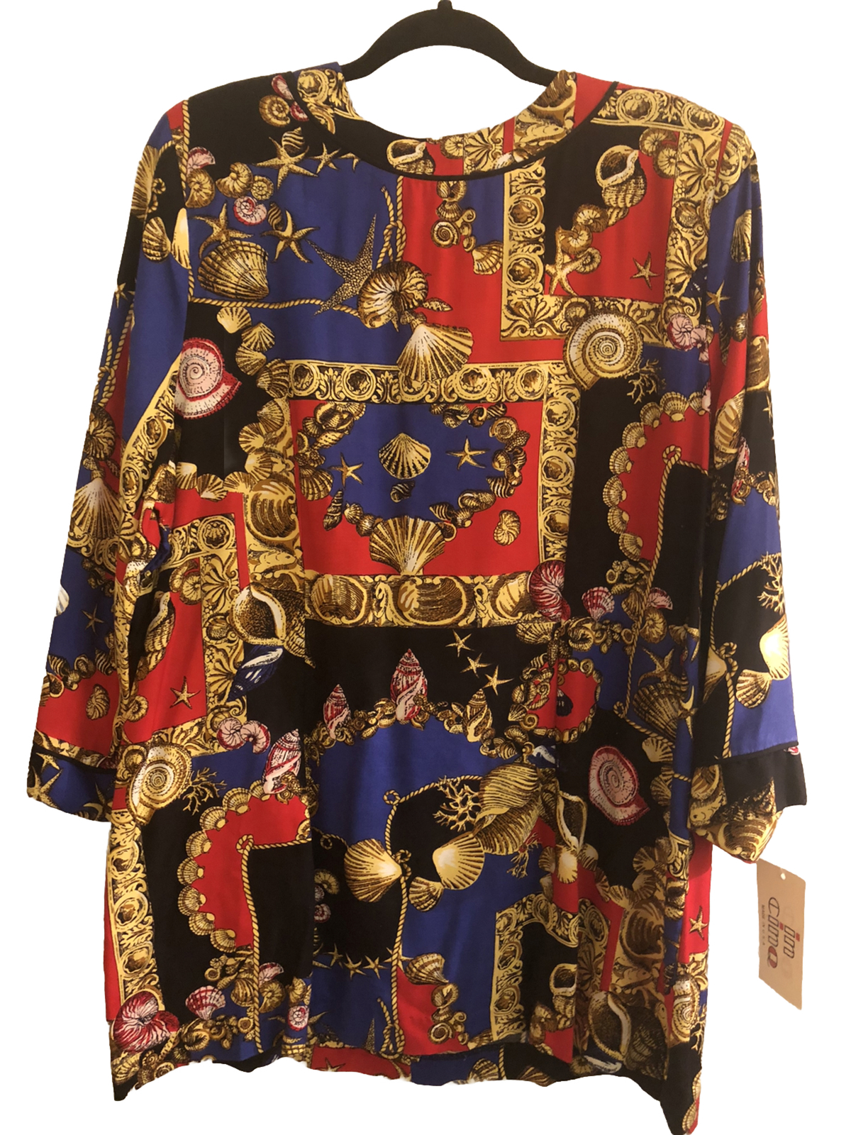 Vintage 80s IN CINQ Women’s Sz 20 Nautical Preppy Blouse Red/Blue/Black