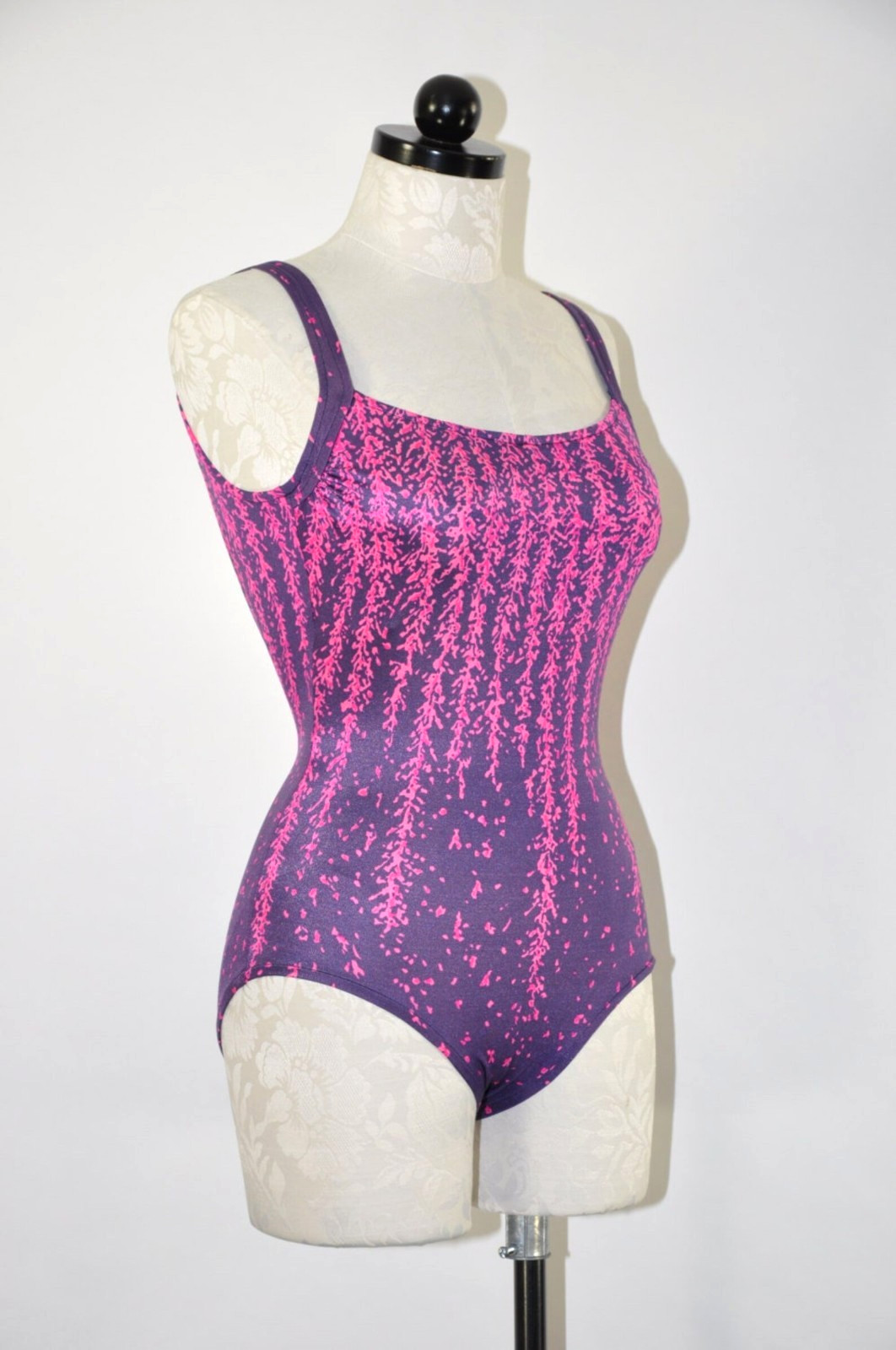 60s Rose Marie Reid Purple Hot Pink Wisteria Backless One Piece Swimsuit Women S