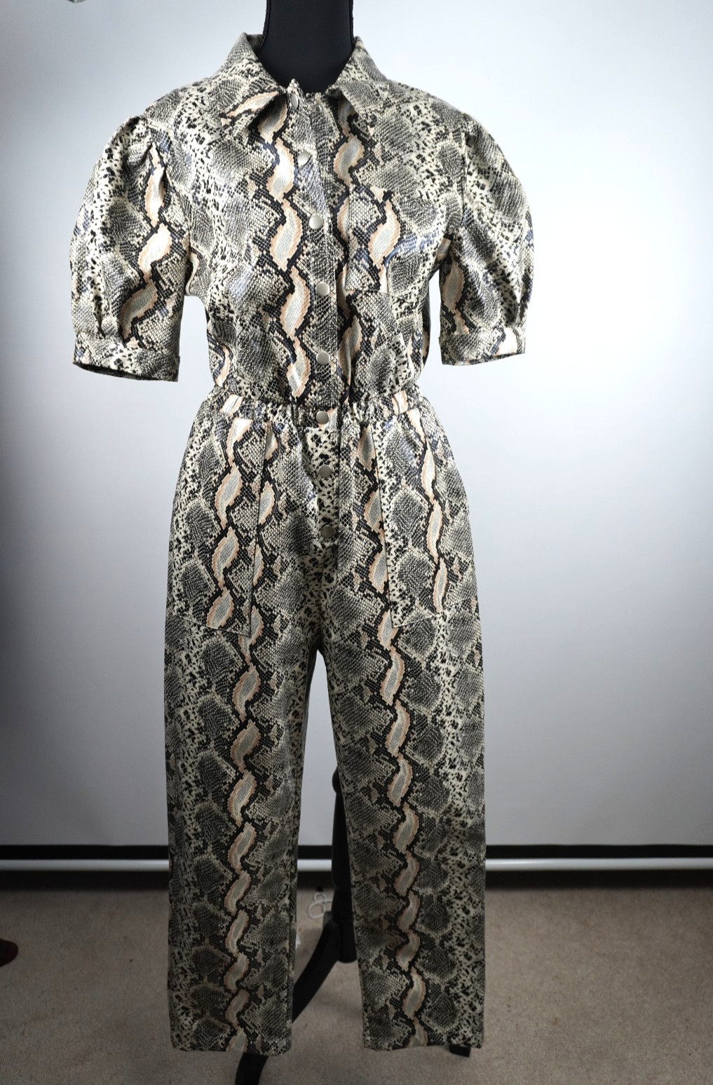 Retro 70s Style Jumpsuit Large Boho Chic Short Sleeve Disco