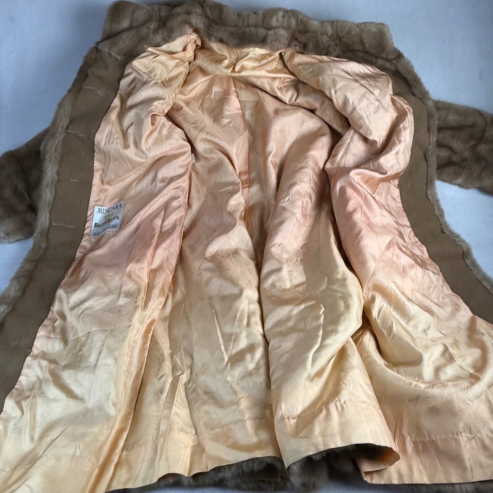 Russel Taylor Mincara Faux Fur Coat Womens Camel Tan Vintage Mid Length