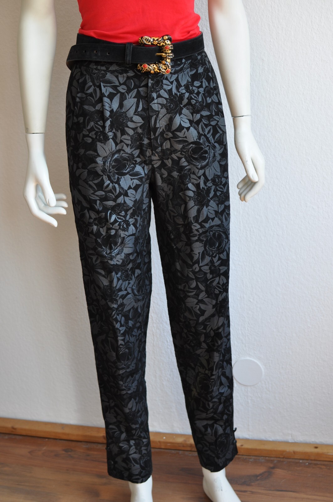 Roberto Cavalli Leather Jeans Pants Pleated Floral Vintage 80s 90s S 34/36