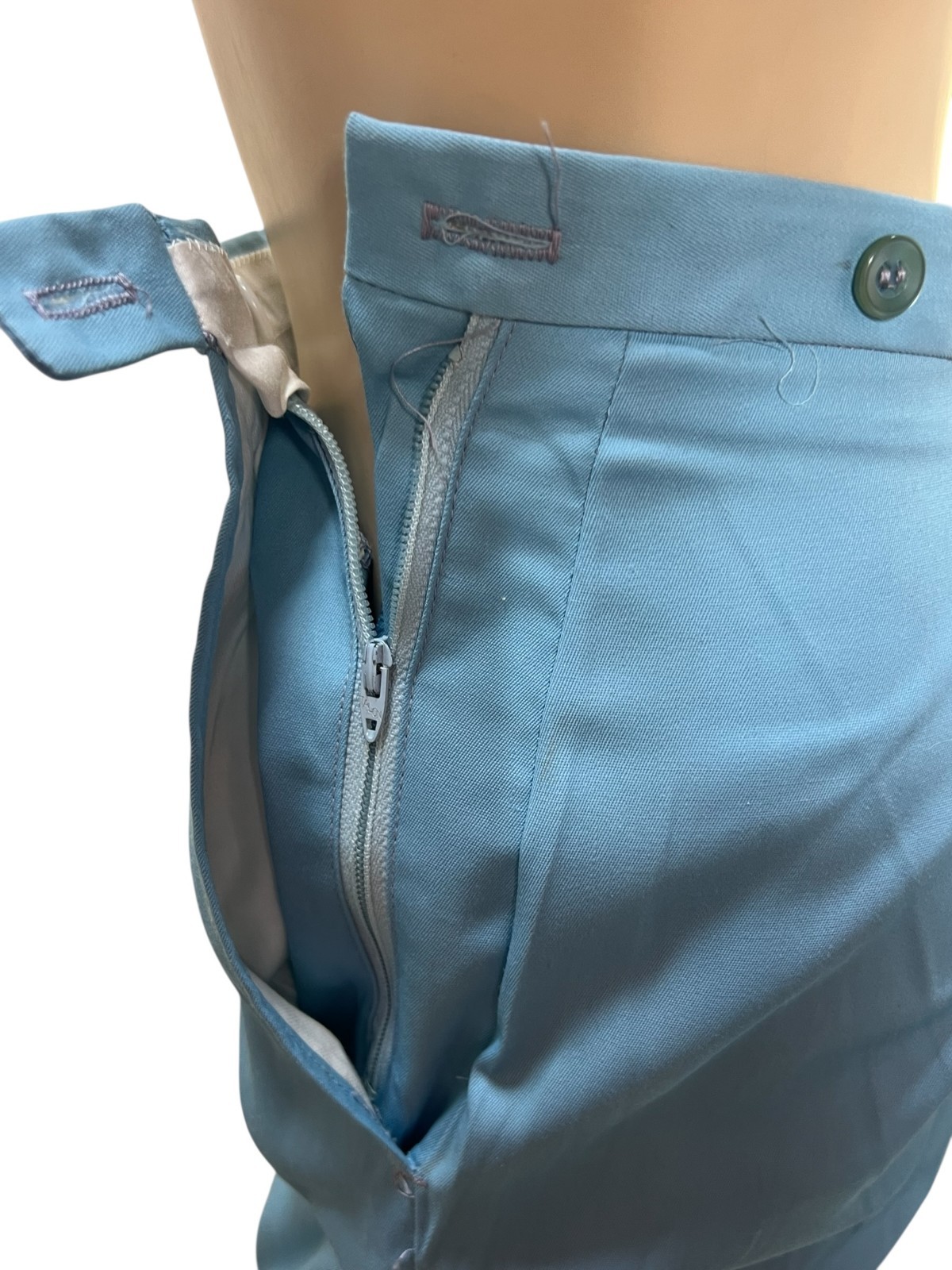 NOS Vtg 60s XS Cigarette Pants High Waist 23.5 Baby Blue Tapered Ankle Slacks