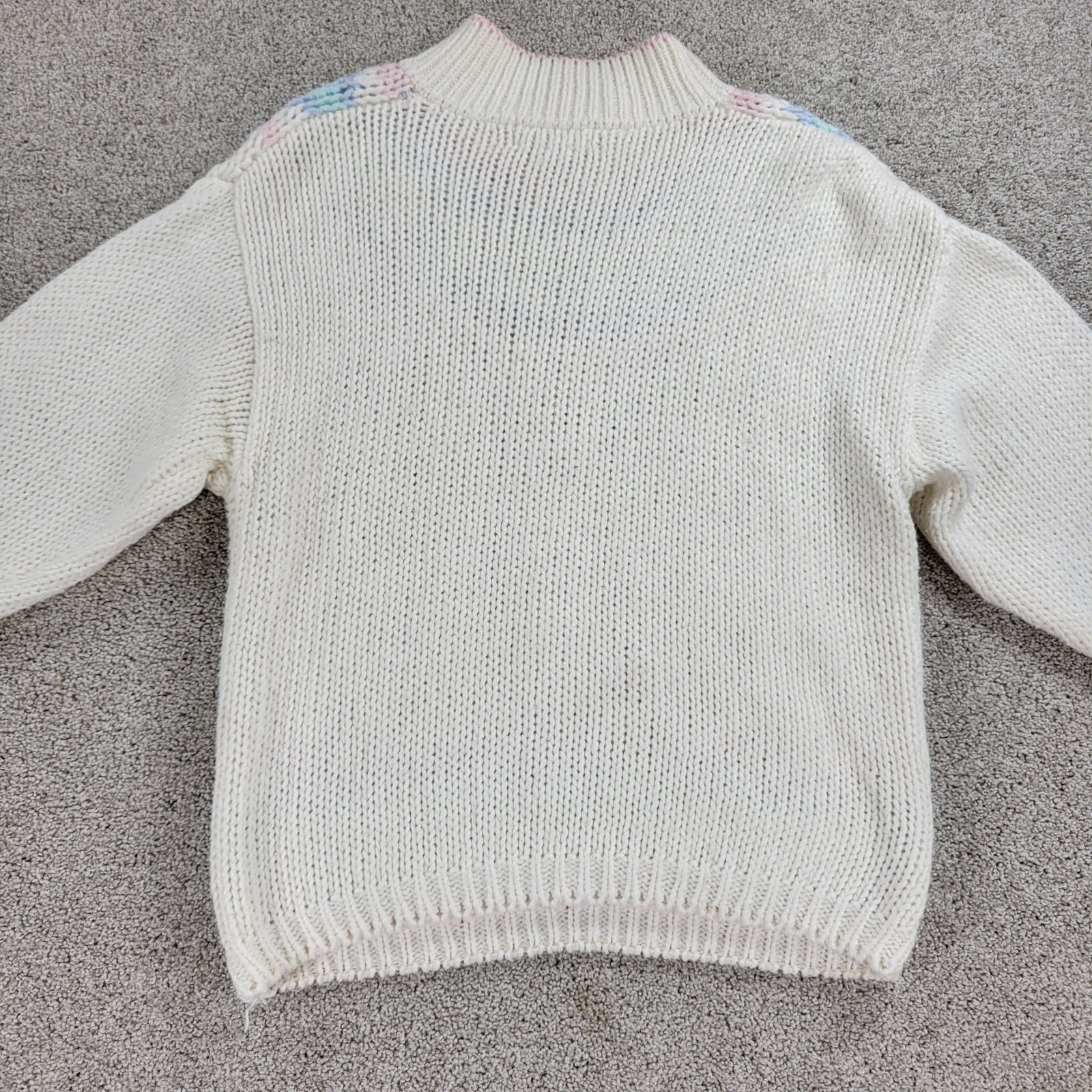 VTG Jamie Scott Sweater Womens L Cream Hand Knit Pastel Ramie Mock Neck 80s