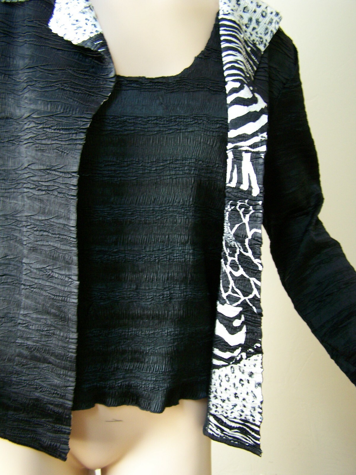 ALBERTO MAKALI 2 PIECE BLACK JACKET SHELL SET KRINKLE POLYESTER BLEND LARGE L