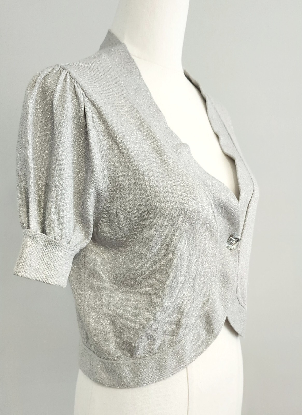 John Richmond Women Vintage Short Bolero Size 12 Silver Short Sleeve Button