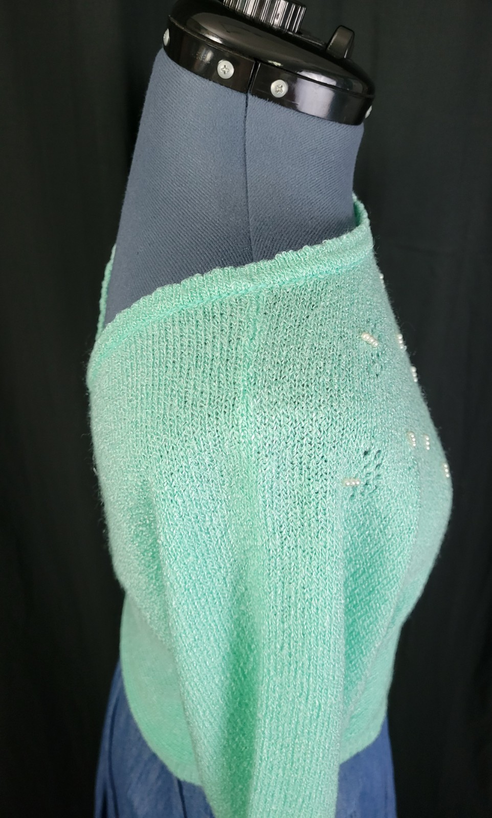 Vintage Jean Nicole Lightweight Mint Green Sweater w Pearl Accents Size S