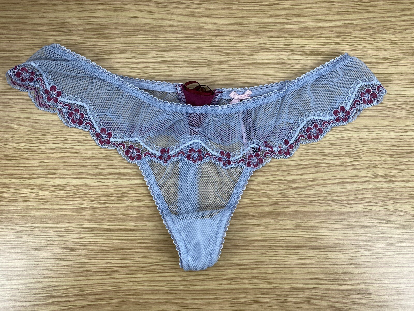 VICTORIA’S SECRET Sexy Little Things Blue Tie Laced Up Back Thong Vtg Small Blue