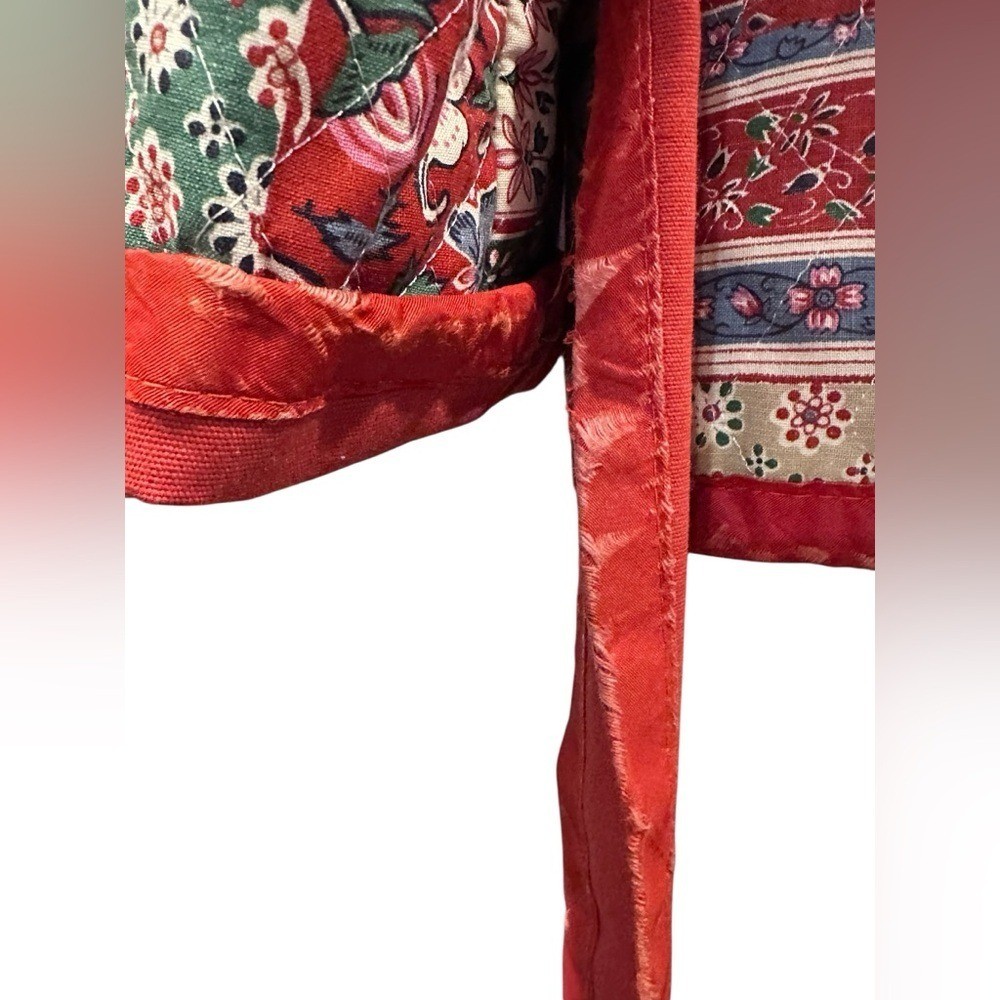 Vintage Handmade Quilted Patchwork Jacket Hooded Tie Front Cottagecore Boho