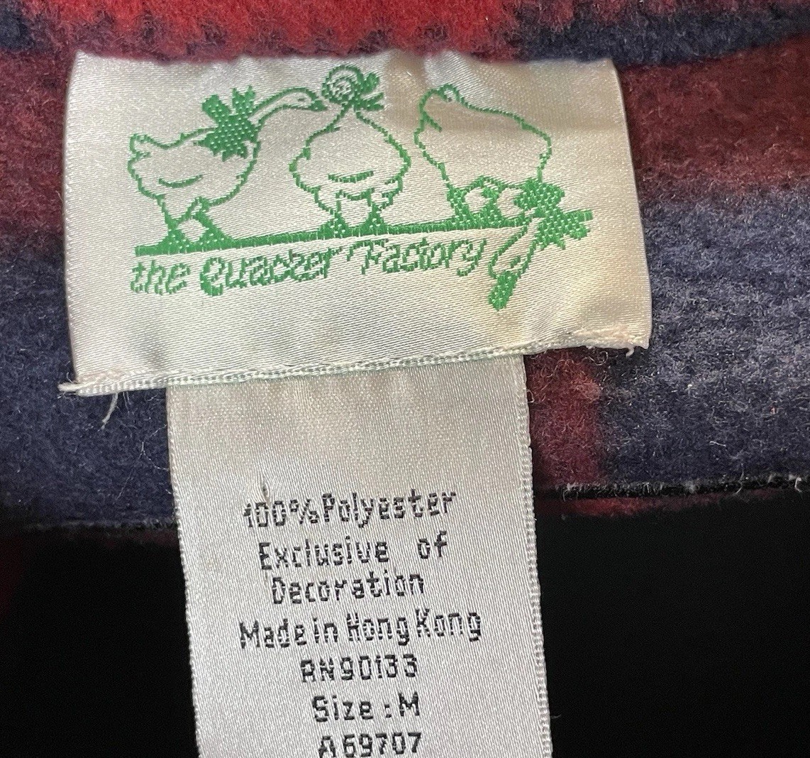 Quacker Factory Buffalo Plaid Fleece Quarter Zip Pullover Bird Embroidered M VTG
