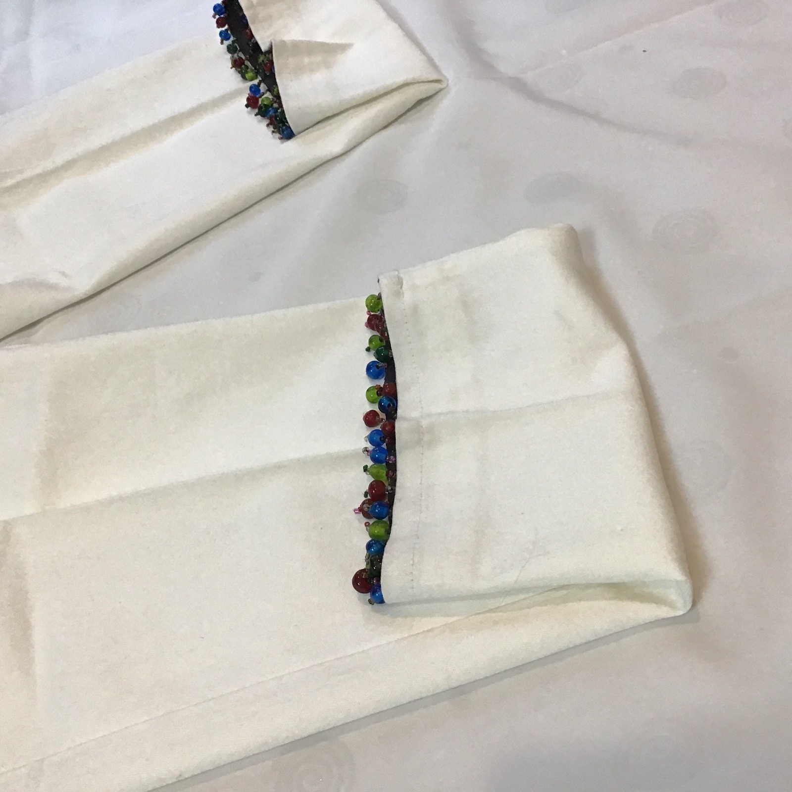Paul Harris Design White Beaded Capri Cotton Pants Womens Size 2 USA Vintage 90s
