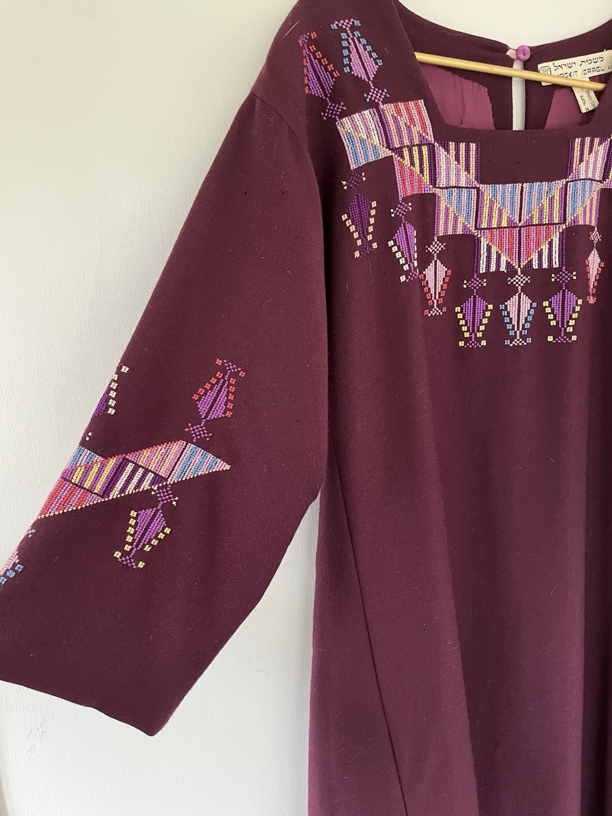 Vintage 1972 Hand Embroidered Wool Ethnic Caftan 70s Kaftan