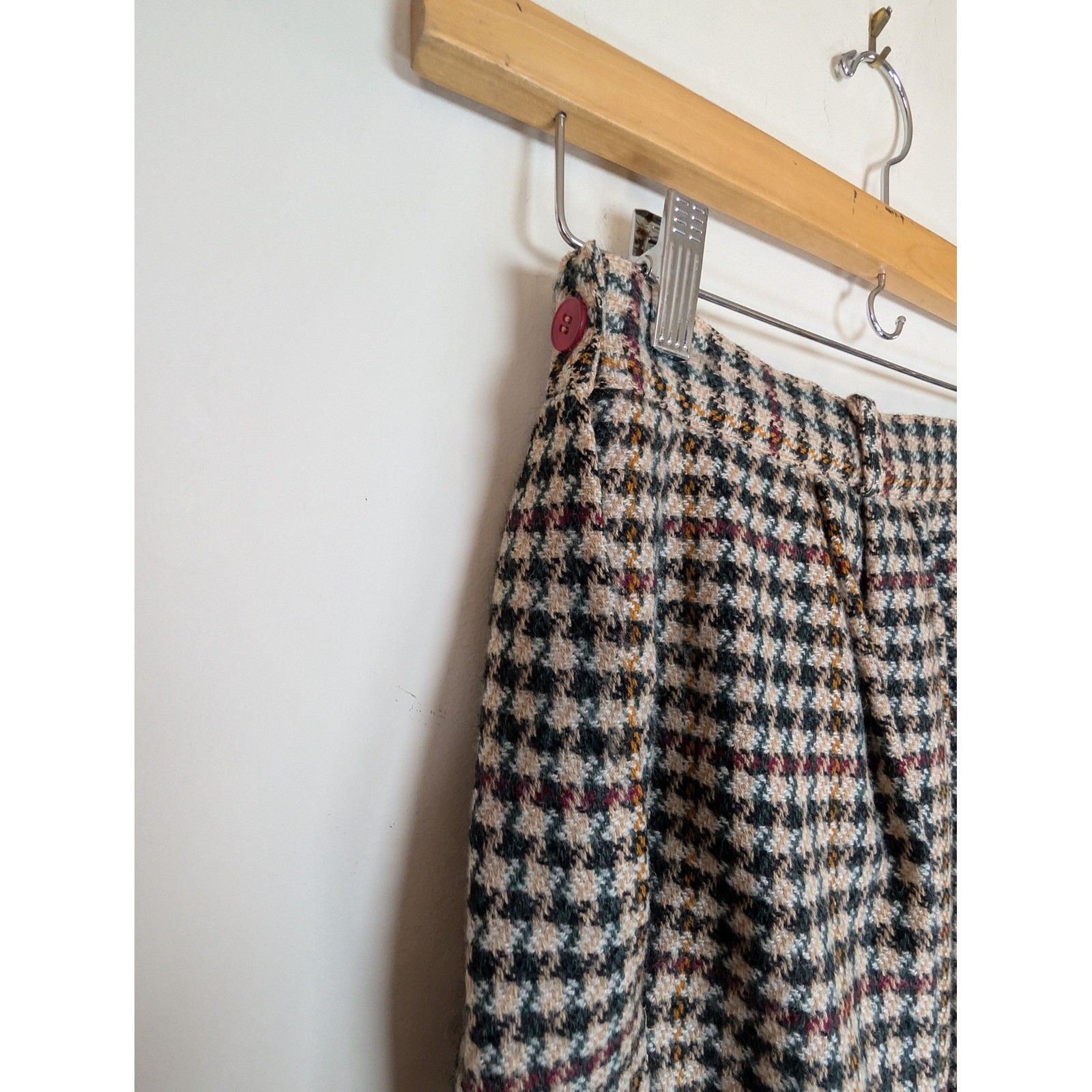 AUSTIN HILL Vintage 100% Wool Tweed Houndstooth Midi Skirt Pockets 10 Academia