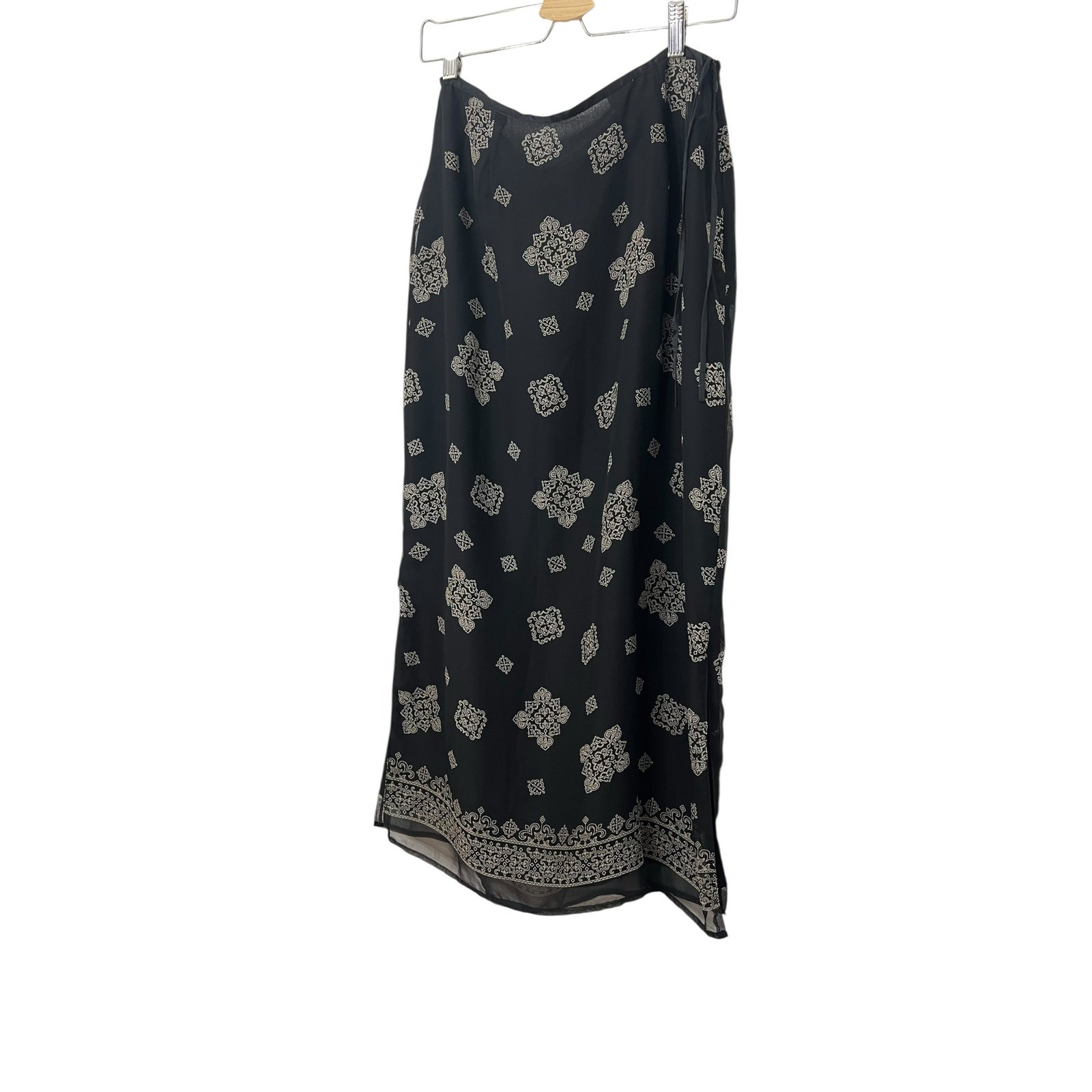 Vintage 90s New York City Design Co 100% Silk Skirt Black Geometric Womens M