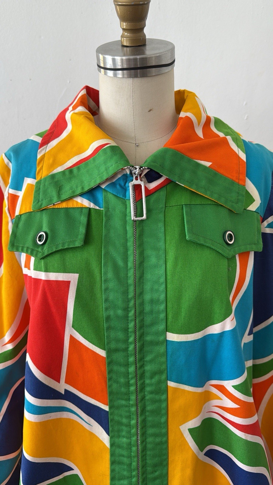 60s Mod Psychedelic Pop Art Print A-Line Swing Coat/ Statement Jacket/Mini Dress