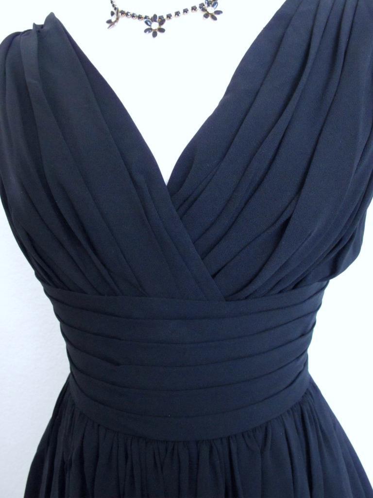 Vintage 50s Miss Elliette Black Cocktail Dress XS Bombshell Ruched Full Skirt