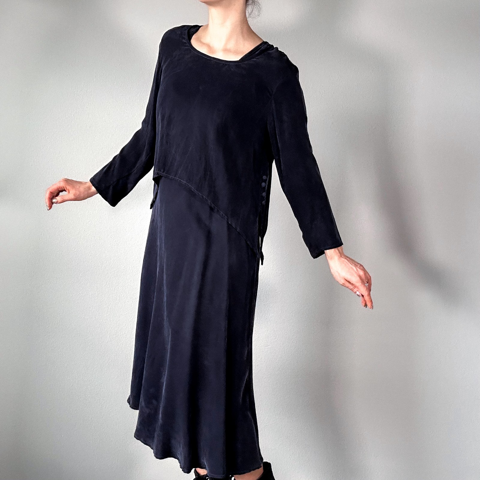 Vintage Rabbit Design Brushed Rayon Blue Dress with Over Top Size 4