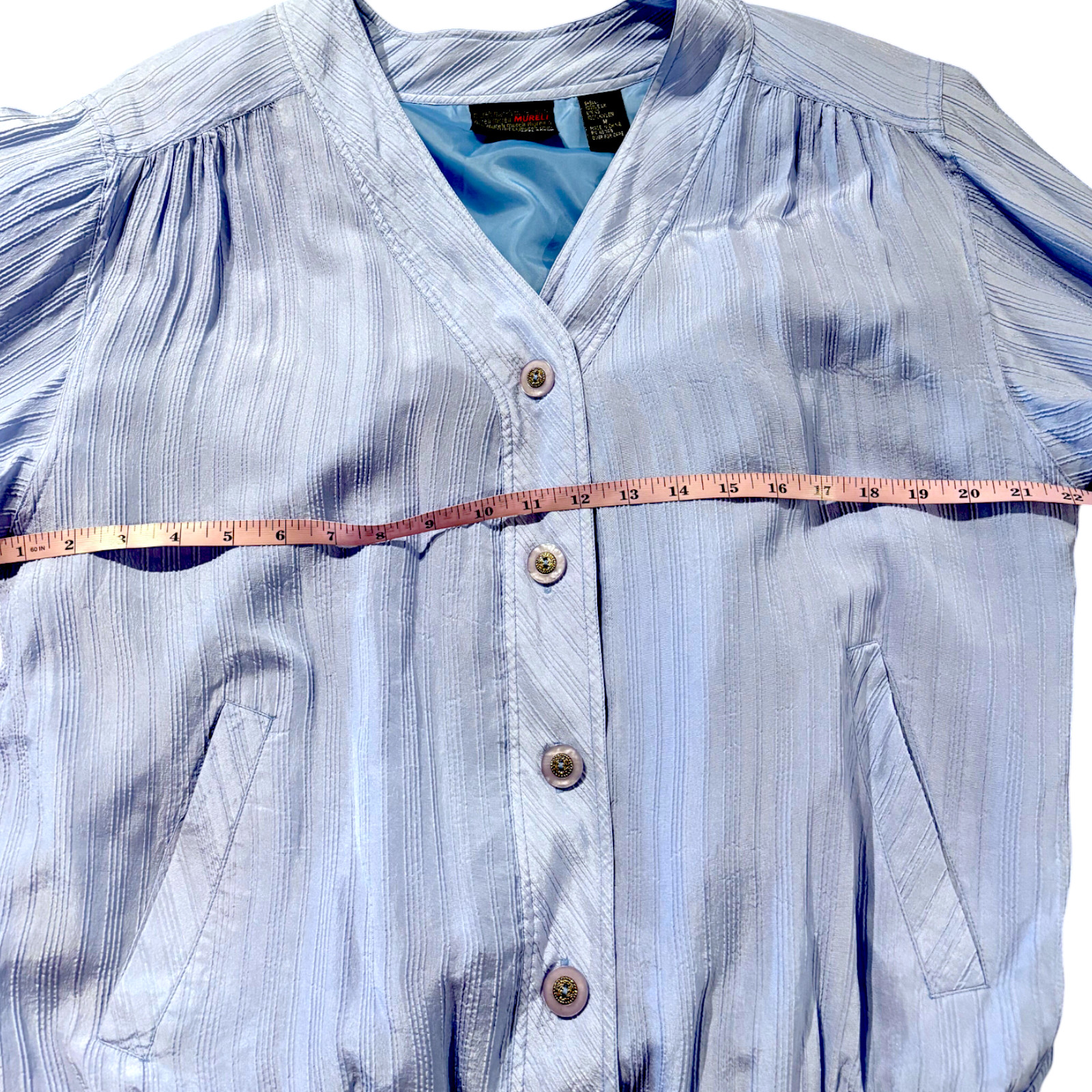 Mureli Vintage blue 100% Silk Jacket and Pants set track suit sz M