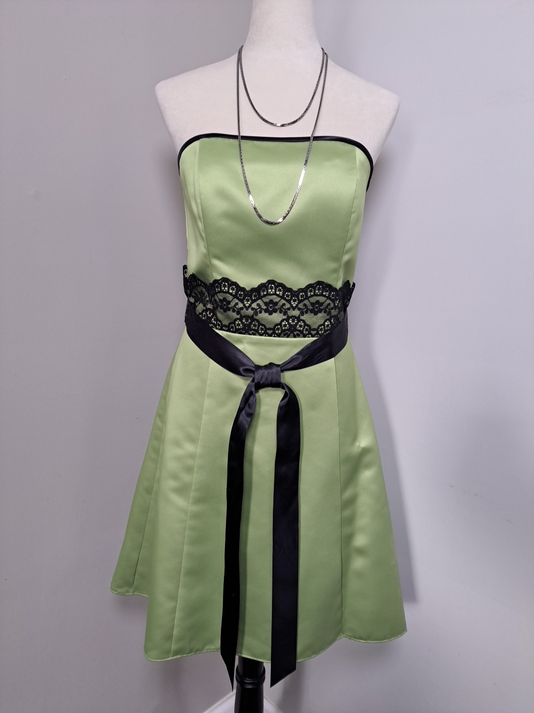 VTG Jessica McClintock Gunne Sax Dress Formal Prom Satin Lace Tulle Lime 9/10