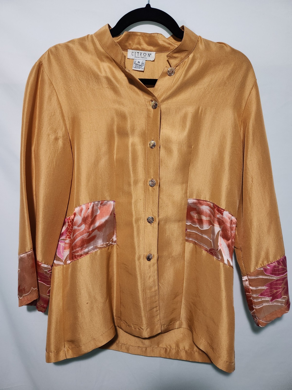 Vintage Citron Santa Monica Golden Orange Moroccan-Style Shirt. Medium 100% Silk
