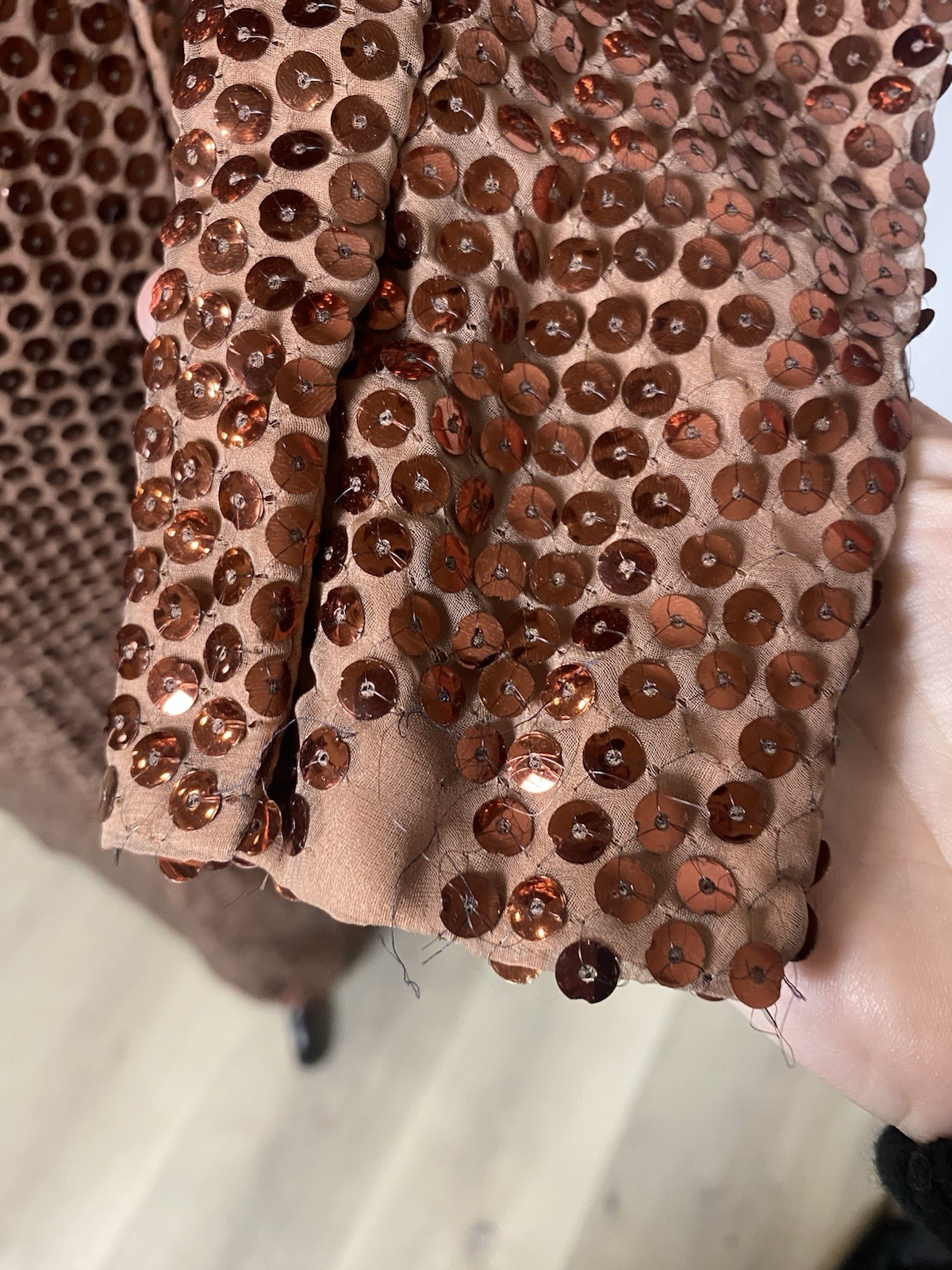 Vintage 1960’s Mike Benet Formals Copper Sequined One Shoulder Gown XS