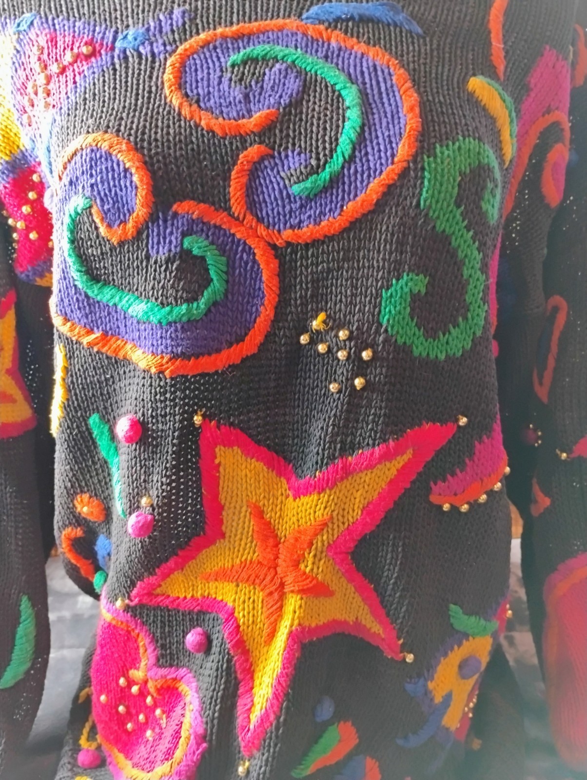 Vintage 90’s International Sportswear Co Woman’s Sweater Sz 2X Stars Hearts Rare