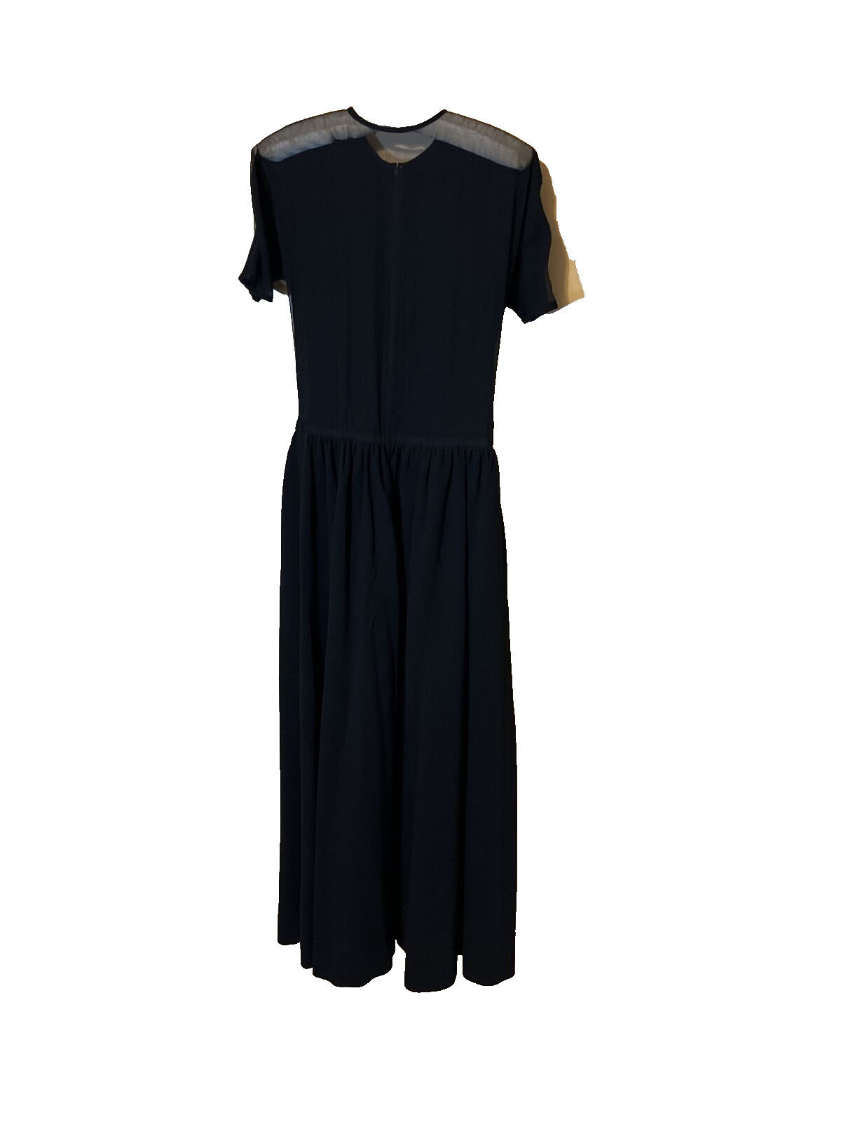 VTG Women’s 60s 70s Black Sheer Silk & Knit Wool Maxi Dress Short Sleeve Small