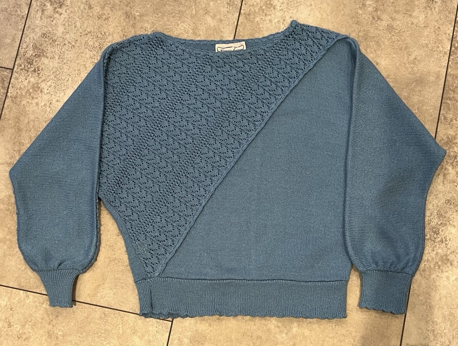Nancy Lynn Fashions Vintage 80s Pointelle Knit Top/Sweater Size M Dusty Blue