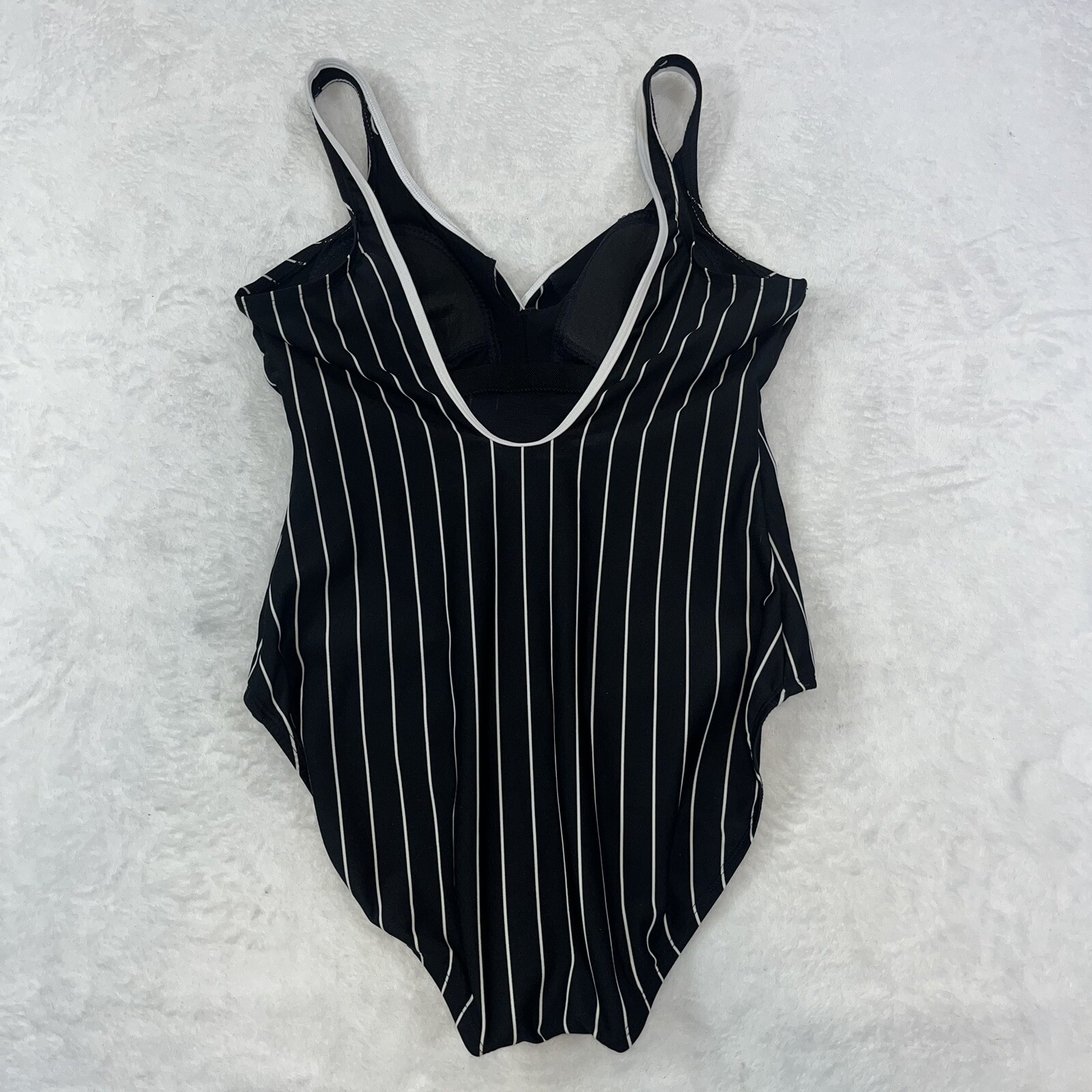 Vtg Cole of California One Piece Swimsuit Sz 16 Striped Black Pin Up Rockabilly