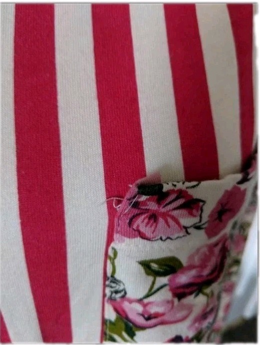 80s 90s Mixed Print Pink Floral Striped Pocket Top Women’s Large Handmade 181