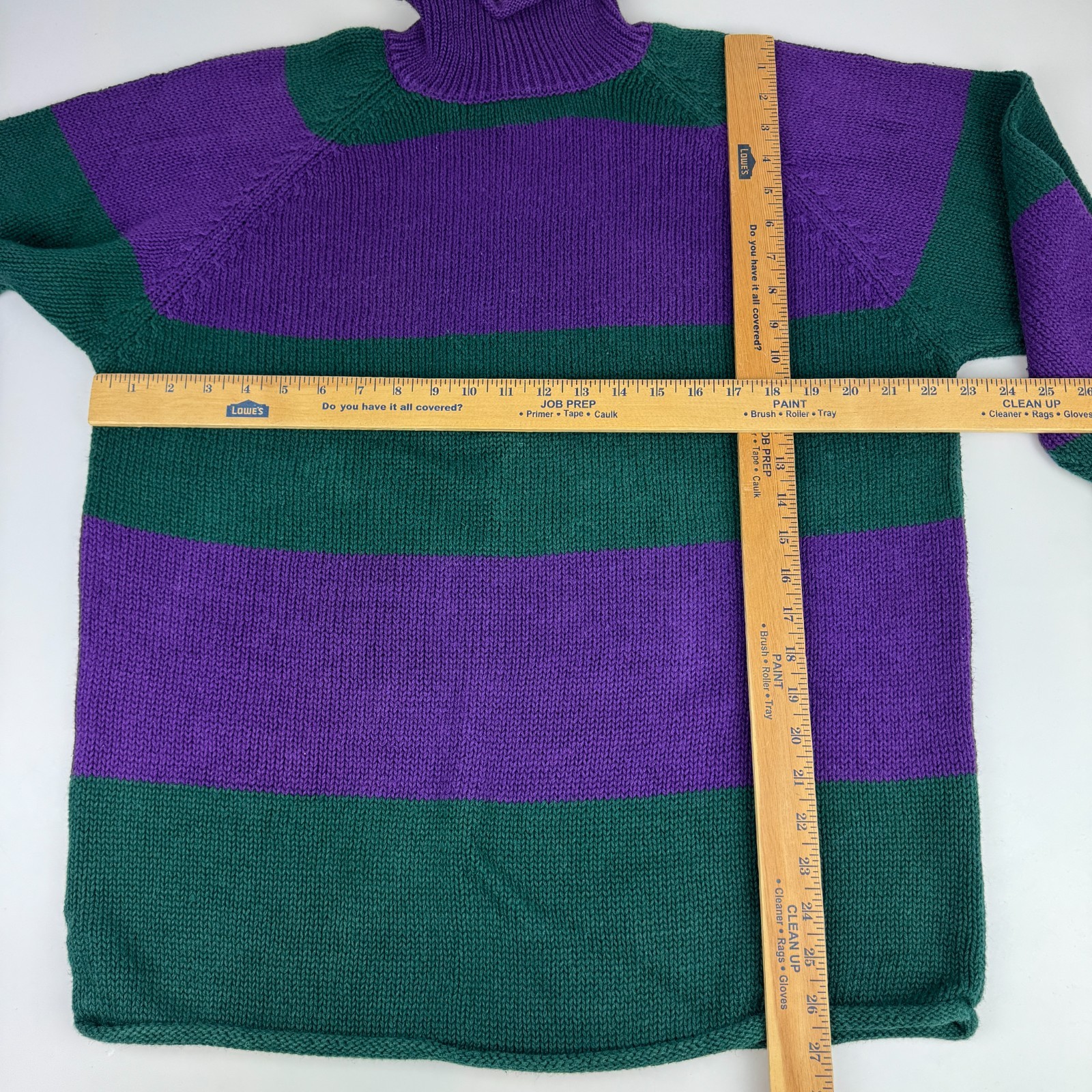 Vintage Contrasts Womens Size L Turtleneck Sweater Color Block Purple Green