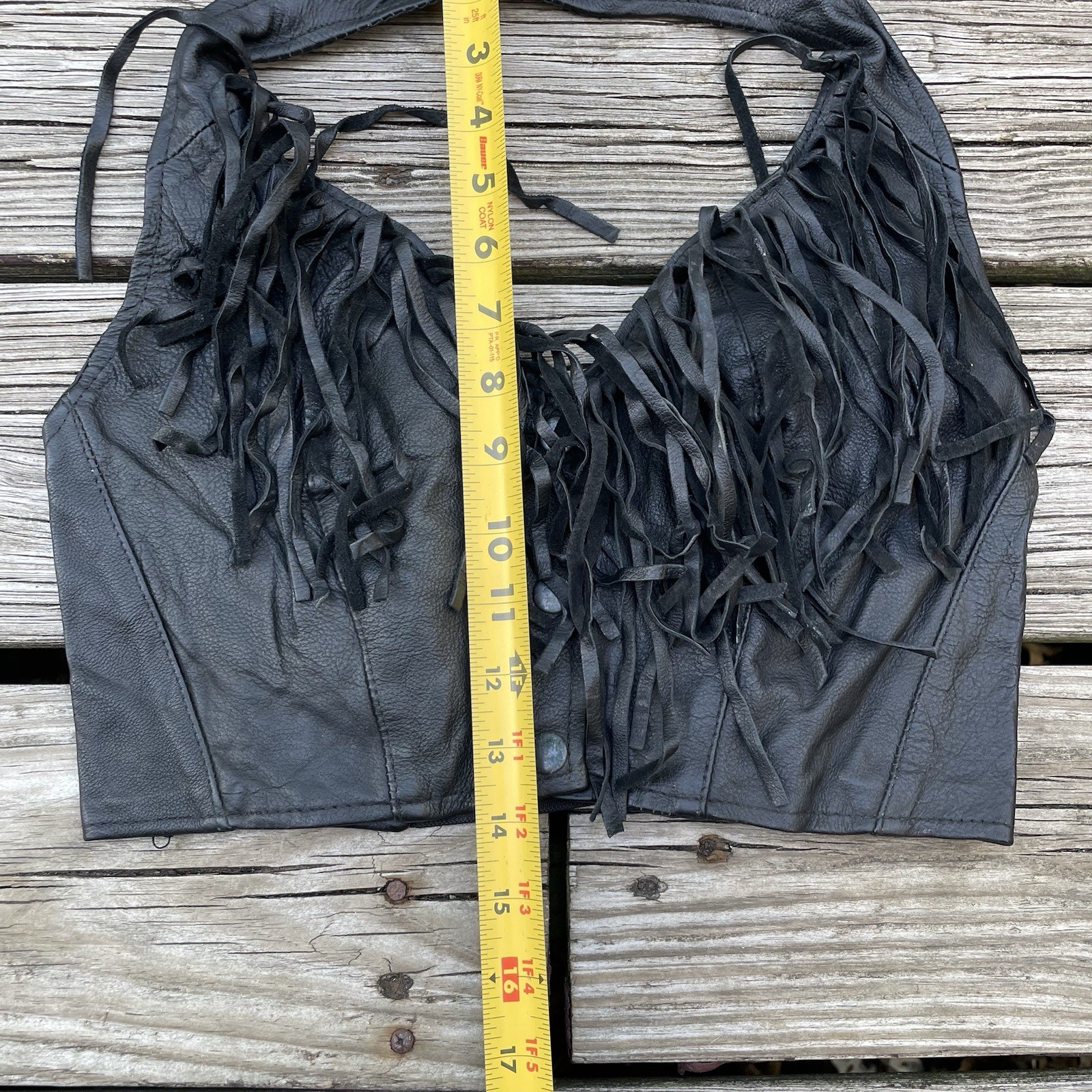 Vtg Y2K Leather Biker Fetish Crop Vest Tank Top Fringe Bra Glam Rock Shirt S