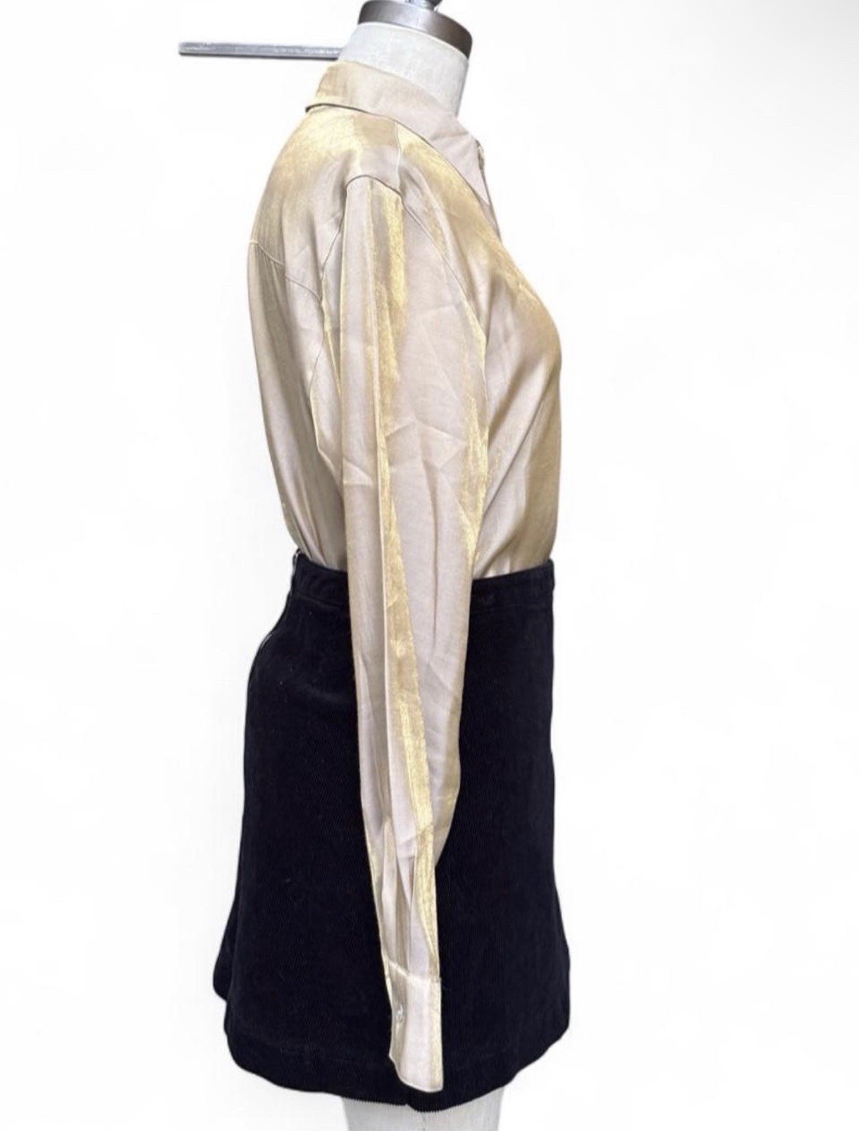 Vintage Gold Iredescent Button Up Long Sleeve Blouse Point Collar S Medium 80’s