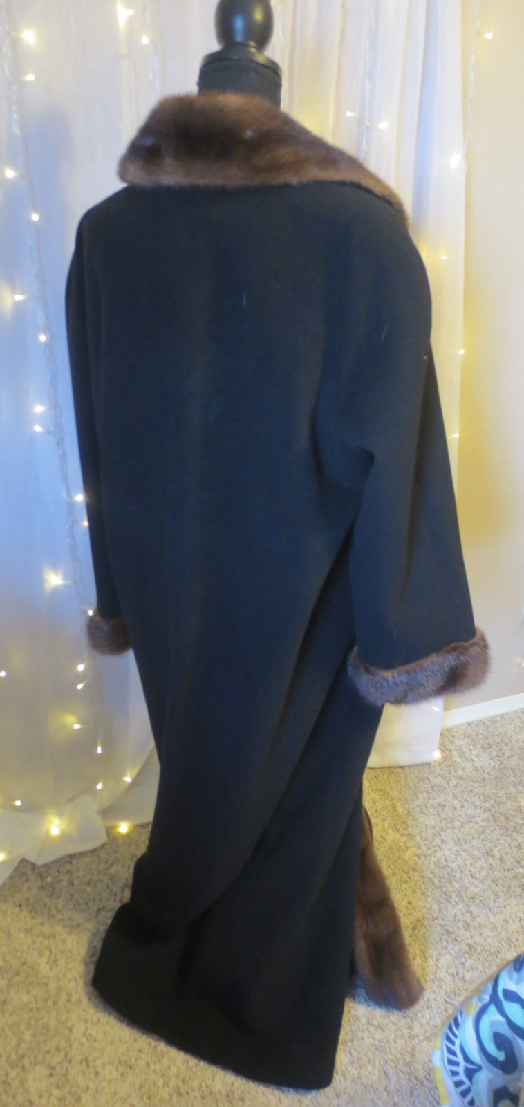 Vintage Gorgeous Marvin Richards Full Length Wool & Mink Fur Coat L-XL 53 „LONG