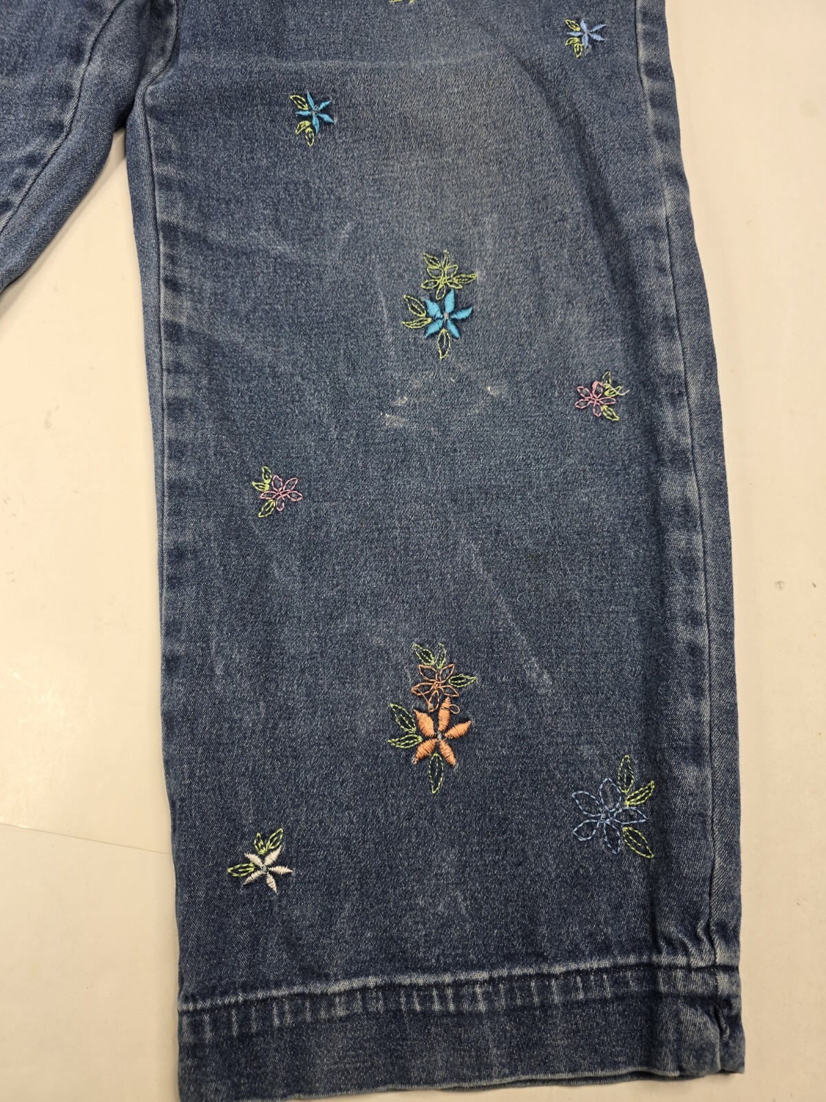 Vtg Cascade Blues Elastic Waist Capri Pants Denim Women’s Jeans Size S Floral