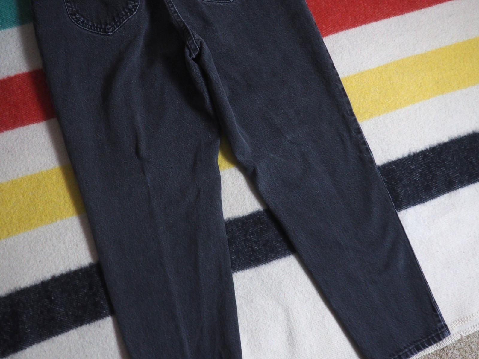VTG 90s Lee Faded Black High Waist Taper Mom 30×27 USA Denim Jeans Pants Womens