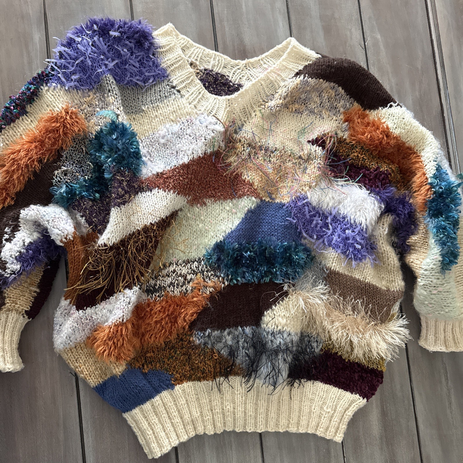 Vintage Patchwork Fur Sweater 80’s Women’s Small