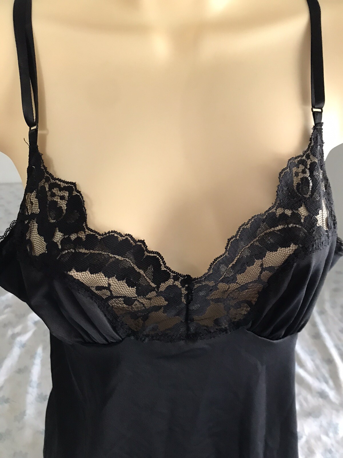 Vintage Vassarette Black Lace Slip Dress Size 24” 38/44